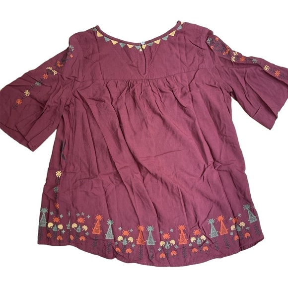 Hagel Embroidered Boho Peasant Top Burgundy Red Size XS - Picture 6 of 6